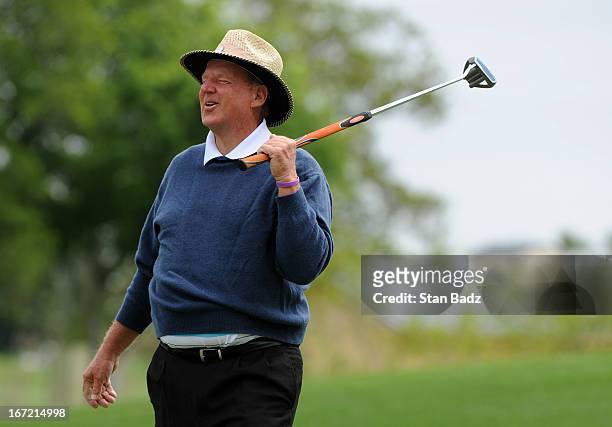 Larry Ziegler reacts to his birdie attempt on the third hole during the first round of the Demaret Division at the Liberty Mutual Insurance Legends...