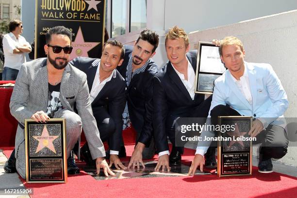 McLean, Howie Dorough, Kevin Richardson, Nick Carter and Brian Littrell of Backstreet Boys attend the Backstreet Boys Honored with Star On The...