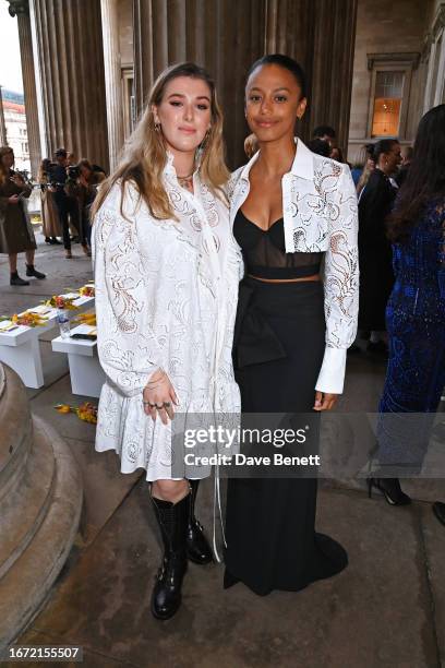 Honor Swinton Byrne and Shalom Brune-Franklin attend the Erdem show during London Fashion Week September 2023 at The British Museum on September 17,...