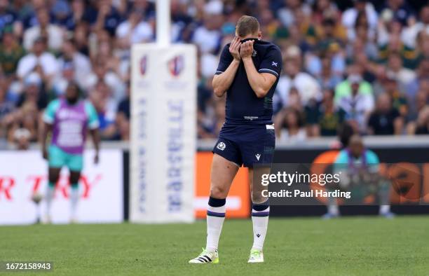 Finn Russell of Scotland reacts during the Rugby World Cup France 2023 match between South Africa and Scotland at Stade Velodrome on September 10,...