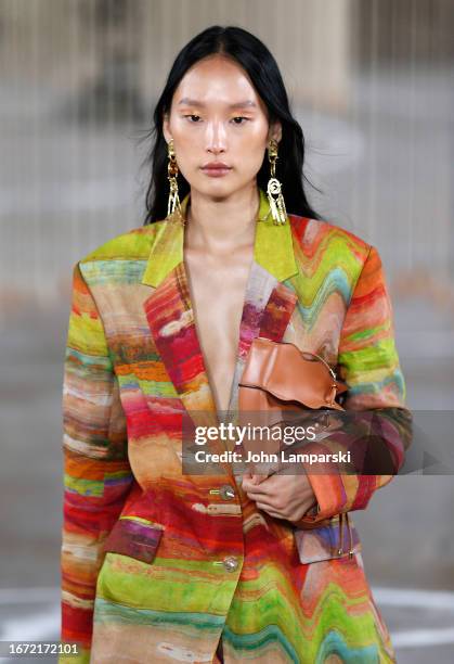 Model walks the runway wearing Ulla Johnson during New York Fashion Week 2023 at Powerhouse Arts on September 10, 2023 in New York City.