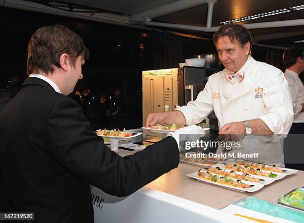 Raymond Blanc cooking at Relais & Chateaux's 'Diner des Grands Chefs London 2013' in aid of Action Against Hunger at The Old Billingsgate on April...