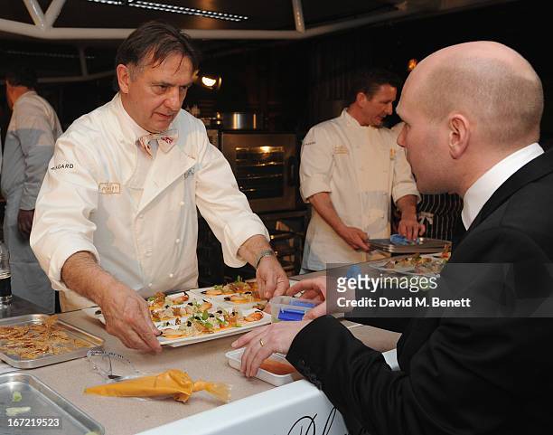 Raymond Blanc cooking at Relais & Chateaux's 'Diner des Grands Chefs London 2013' in aid of Action Against Hunger at The Old Billingsgate on April...