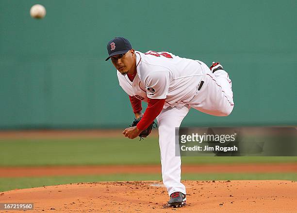 Felix Doubront of the Boston Red Sox throws in the 1st inning against the Oakland Athletics at Fenway Park on April 22, 2013 in Boston, Massachusetts.