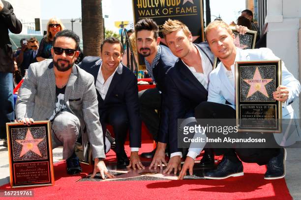Singers AJ McLean, Howie Dorough, Kevin Richardson, Nick Carter, and Brian Littrel of Backstreet Boys attend the ceremony honoring them with a star...