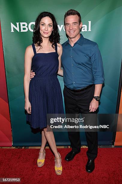 Actors Joanne Kelly and Eddie McClintock attend the NBC Universal Summer 2013 Press Day at Langham Hotel on April 22, 2013 in Pasadena, California.