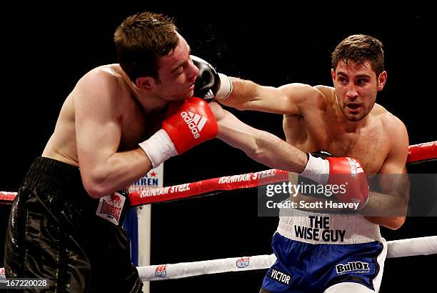 Frank Buglioni in action against Darren McKenna during their Super Middleweight bout at Wembley Arena on April 20, 2013 in London, England.