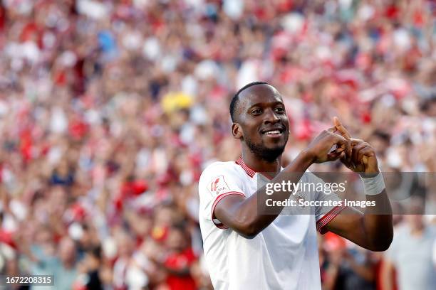 Dodi Lukebakio of Sevilla FC celebrates 1-0 during the LaLiga EA Sports match between Sevilla v Las Palmas at the Estadio Ramon Sanchez Pizjuan on...