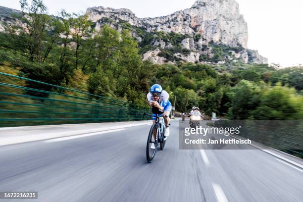 Patrick Lange of Germany competes in the cycle leg during the 2023 Men's VinFast IRONMAN World Championship, on September 10, 2023 in Nice, France.