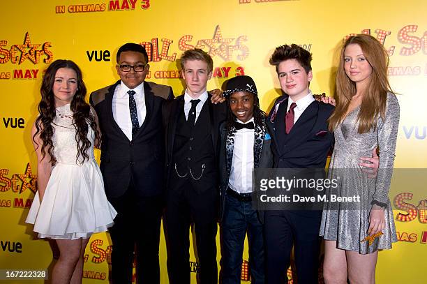Fleur Houdijk, Gamal Toseafa, Dominic Herman Day, Akai, Theo Stevenson and Amelia Clarkson attends the UK Premiere of 'All Stars' at Vue West End on...