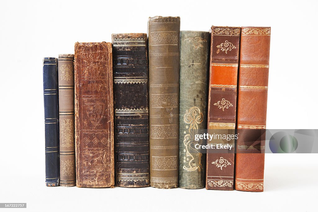 Old books on white background.