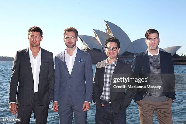 Karl Urban, Chris Pine, J.J. Abrams and Zachary Quinto at the "Star Trek Into Darkness" photo call on April 23, 2013 in Sydney, Australia.