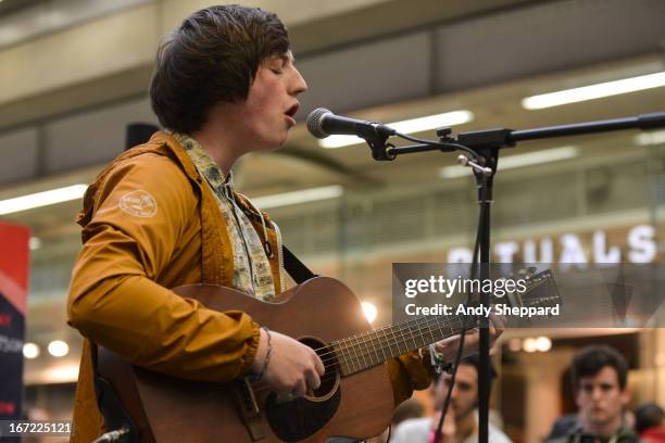 Singer-songwriter Lewis Watson performs for Station Sessions Festival 2013 at St Pancras Station on April 22, 2013 in London, England.