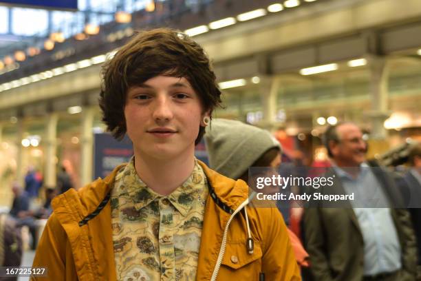 Singer-songwriter Lewis Watson posed backstage during Station Sessions Festival 2013 at St Pancras Station on April 22, 2013 in London, England.