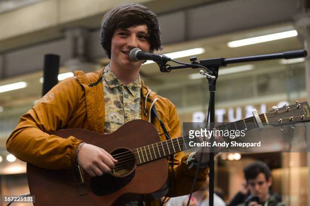 Singer-songwriter Lewis Watson performs for Station Sessions Festival 2013 at St Pancras Station on April 22, 2013 in London, England.