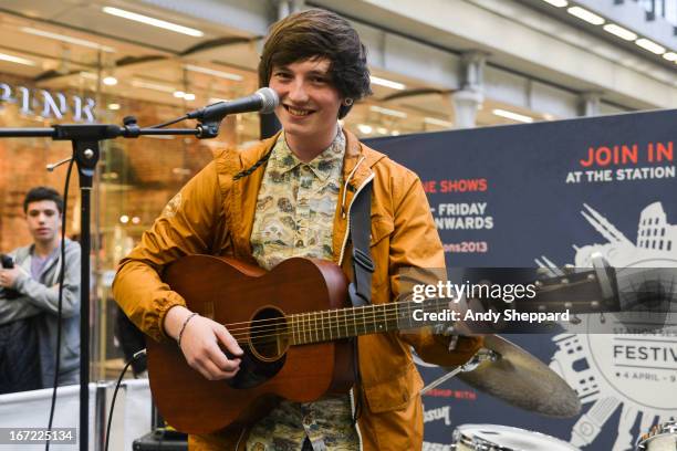 Singer-songwriter Lewis Watson performs for Station Sessions Festival 2013 at St Pancras Station on April 22, 2013 in London, England.