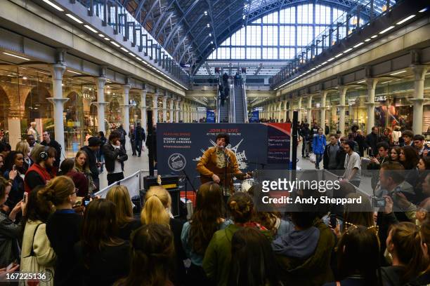 Singer-songwriter Lewis Watson performs for Station Sessions Festival 2013 at St Pancras Station on April 22, 2013 in London, England.