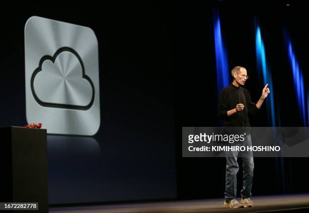 Apple CEO Steve Jobs introduces Apple's internet storage service iCloud during the Apple Worldwide Developers Conference at the Moscone Center in San...