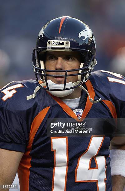 Brian Griese of the Denver Broncos during a game against the Miami Dolphins on October 13, 2002 at INVESCO Field at Mile High in Denver, Colorado....