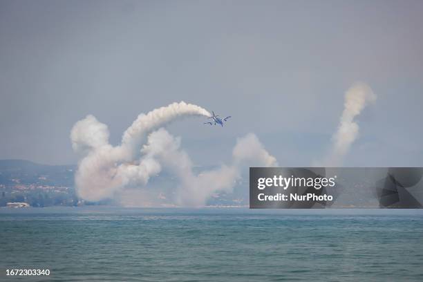 General view of the exhibition of the Frecce Tricolori at the Air Show del Garda for the Centenary of the Aeronautica Militare on September 10, 2023...