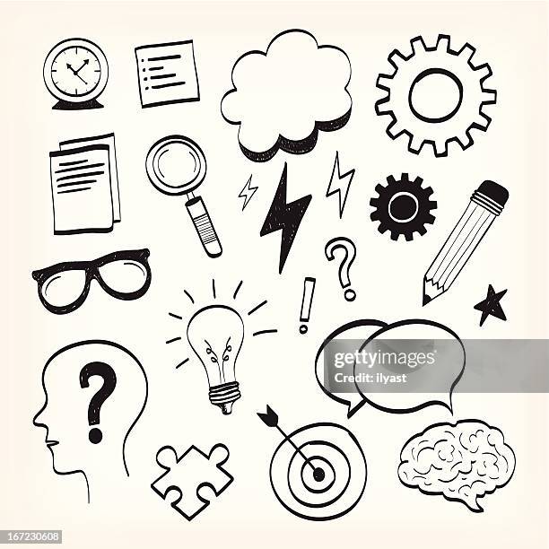 bildbanksillustrationer, clip art samt tecknat material och ikoner med brainstorming & sketching - förstoringsglas