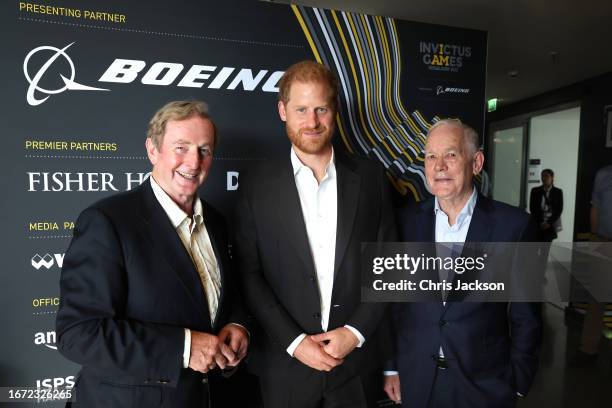 IspS Handa Patron Enda Kenny, Prince Harry, Duke of Sussex and IspS Handa Patron Brendan Scannell attend the IGF Reception at Invictus Games Lounge...