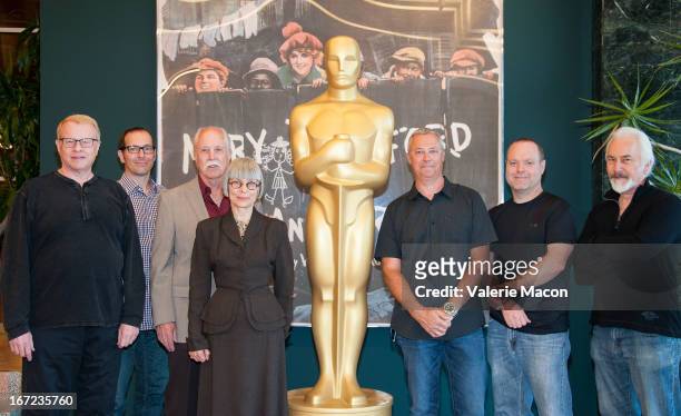 Greg Cannom, Edson Williams, Leonard Engelman, Lois Burwell, Hal Hickel and Steve Preeg attend The Academy Of Motion Picture Arts And Sciences' VFX...