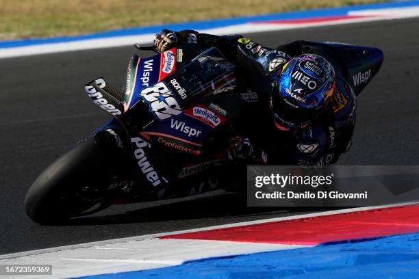 Miguel Oliveira of Portugal and CryptoData RNF MotoGP Team rides during race of the MotoGP Of San Marino at Misano World Circuit on September 10,...