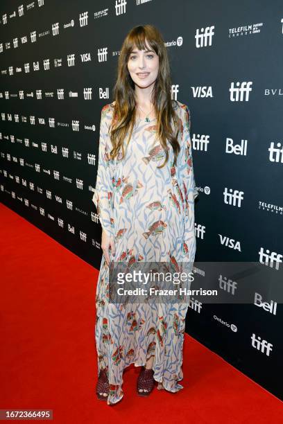 Dakota Johnson attends the "Daddio" premiere during the 2023 Toronto International Film Festival at TIFF Bell Lightbox on September 10, 2023 in...