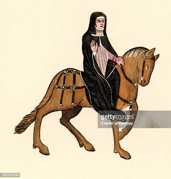 canterbury tales - the prioress - pilgrim costume stock illustrations
