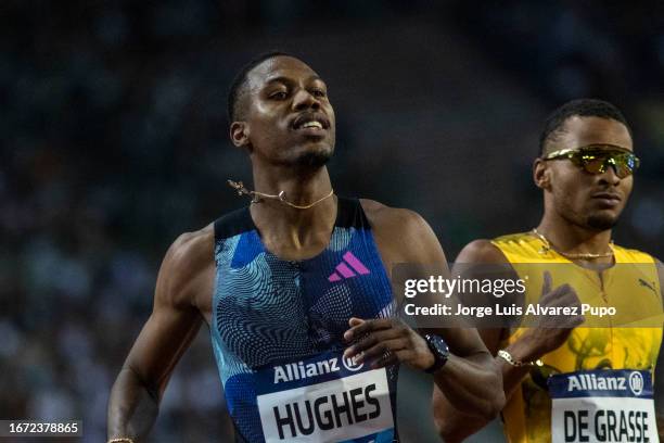 Zhamel Hughes of Great Britain competes in the 100m men during the AG Memorial Van Damme Diamond League meeting at King Baudouin Stadium on September...