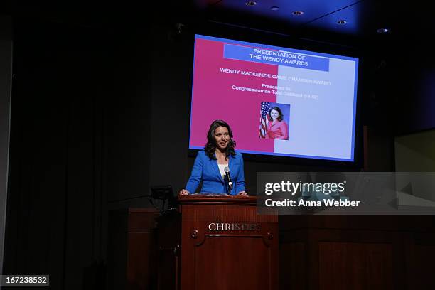 Congresswoman Tulsi Gabbard accepts the Wendy Mackenzie Game Changer Award during the 33rd Annual Women's Campaign Fund Parties of Your Choice Gala...