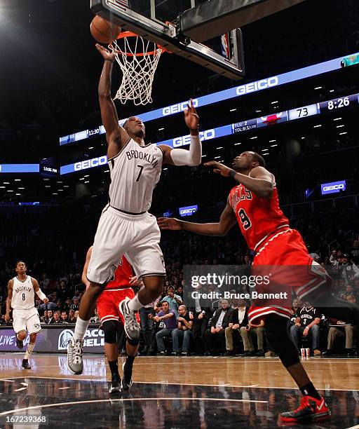 Joe Johnson of the Brooklyn Nets takes the shot against the Chicago Bulls during Game Two of the Eastern Conference Quarterfinals of the 2013 NBA...