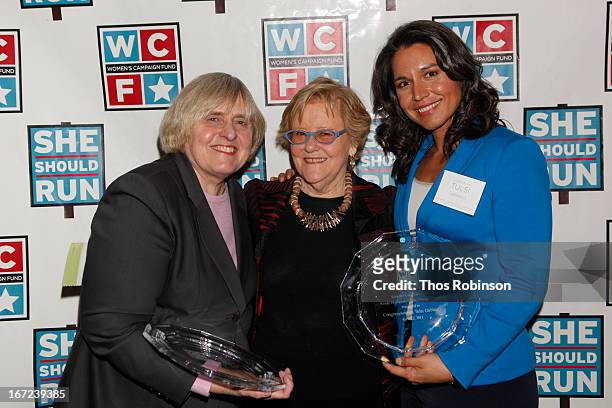 Candace Straight, Wendy Mackenzie, and Tulsi Gabbard attend the 33rd Annual Women's Campaign Fund Parties of Your Choice Gala at Christie's Auction...