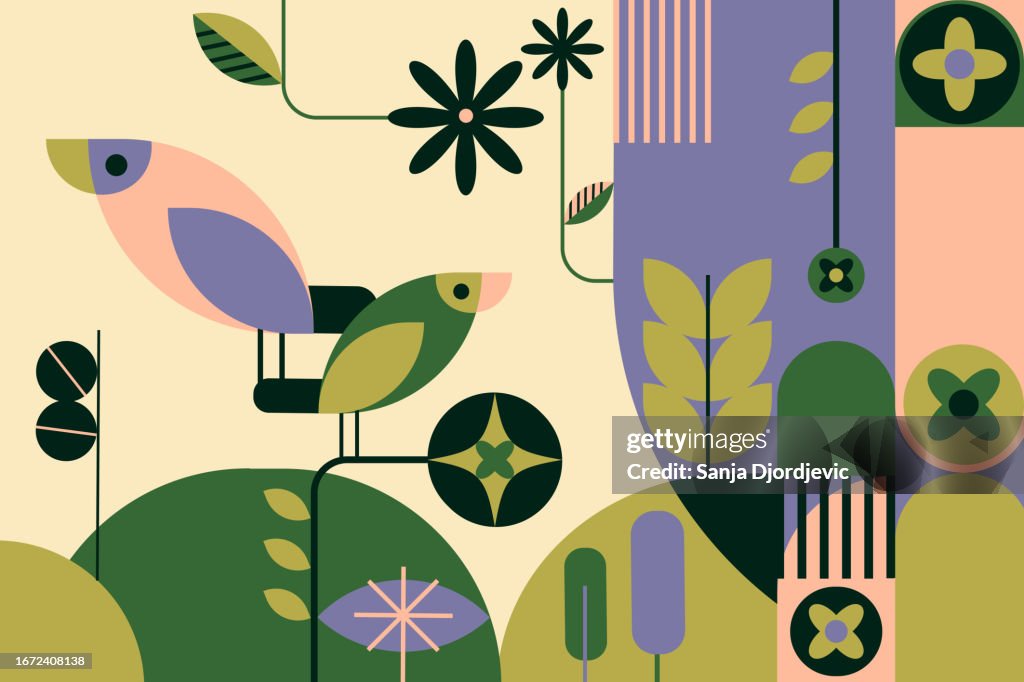 Forest in geometric abstract shapes