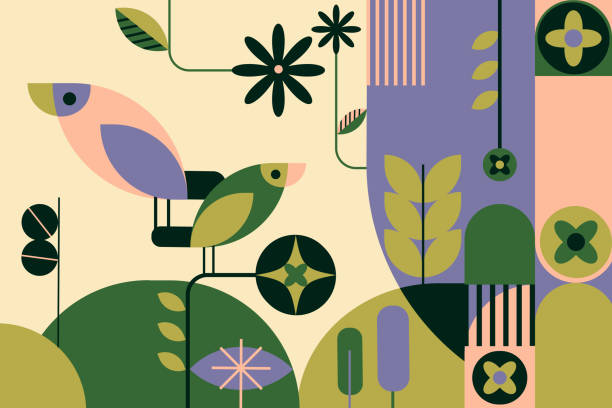 forest in geometric abstract shapes - spring background stock illustrations