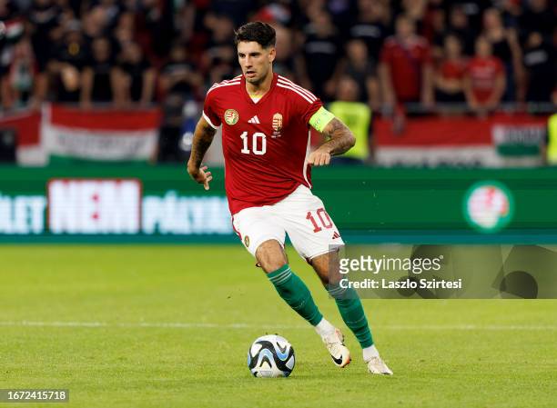 Dominik Szoboszlai of Hungary controls the ball during the International Friendly match between Hungary and Czech Republic at Puskas Arena on...