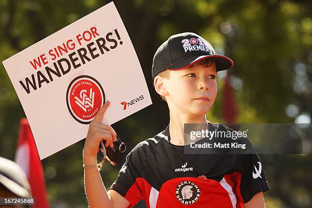 Young Wanderers fan shows his support during a Western Sydney Wanderers A-League Civic Reception on April 23, 2013 in Parramatta, Australia.