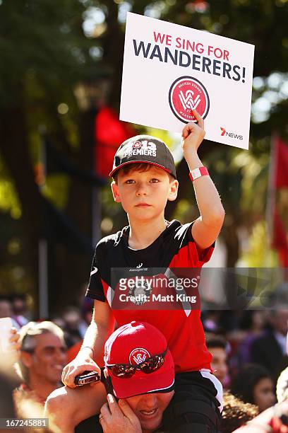 Young Wanderers fan shows his support during a Western Sydney Wanderers A-League Civic Reception on April 23, 2013 in Parramatta, Australia.
