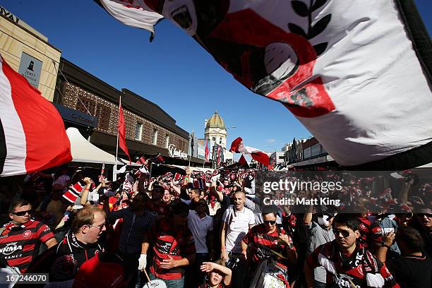 Wanderers fans shows their support during a Western Sydney Wanderers A-League Civic Reception on April 23, 2013 in Parramatta, Australia.