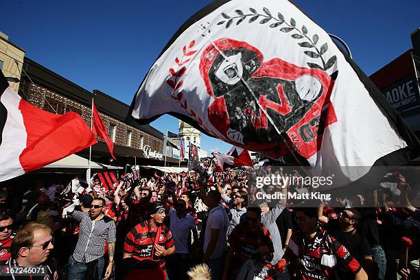 Wanderers fans shows their support during a Western Sydney Wanderers A-League Civic Reception on April 23, 2013 in Parramatta, Australia.