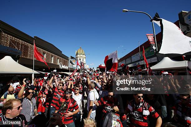 Wanderers fans shows their support during a Western Sydney Wanderers A-League Civic Reception on April 23, 2013 in Parramatta, Australia.