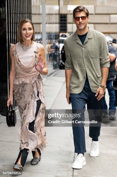 Olivia Palermo and Johannes Huebl are seen arriving to the Jason Wu Collection fashion show during New York Fashion Week on September 10, 2023 in New...