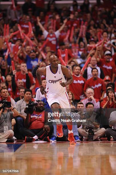 Lamar Odom of the Los Angeles Clippers runs up the court against the Memphis Grizzlies at Staples Center in Game Two of the Western Conference...