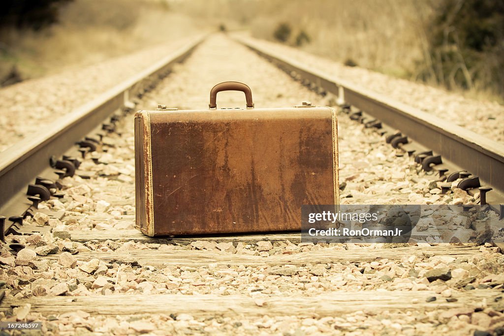Suitcase on Railroad Tracks