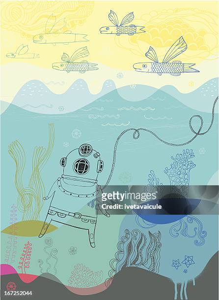 diver - flying fish stock illustrations