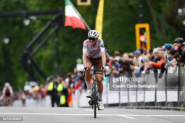 Ben O’connor of Australia and Ag2R Citroën Team crosses the finish line during to the 12th Grand Prix Cycliste de Montreal 2023 a 221.4km one day...