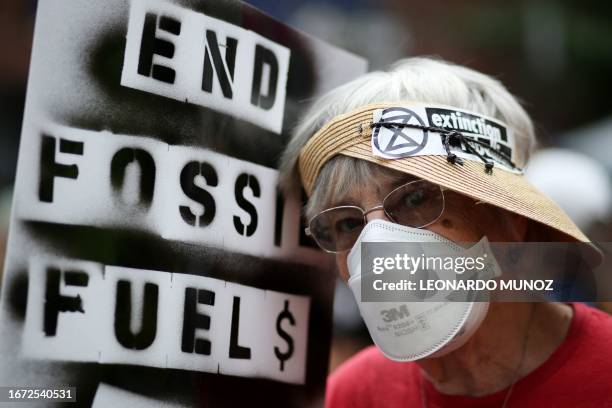 People rally to end fossil fuels ahead of the 78th United Nations General Assembly and Climate Ambition Summit in New York on September 17, 2023.