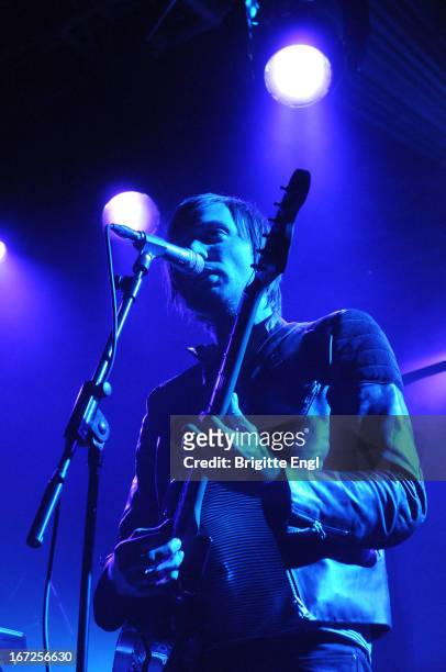 Oskar Humlebo of Motoboy perform on stage at the Electric Ballroom on April 18, 2013 in London, England.