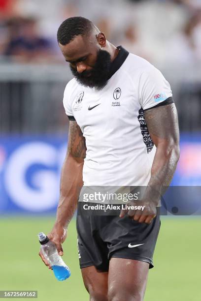 Semi Radradra of Fiji looks dejected at full-time following the Rugby World Cup France 2023 match between Wales and Fiji at Nouveau Stade de Bordeaux...
